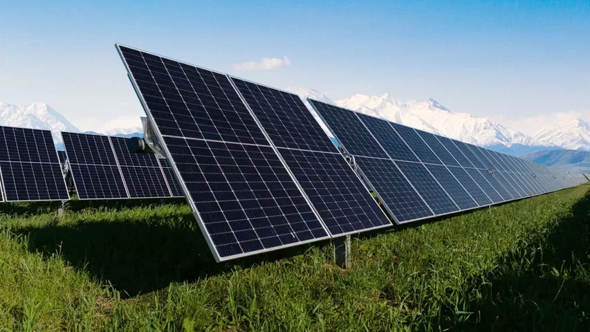 Modern home with integrated solar roof tiles and battery storage system