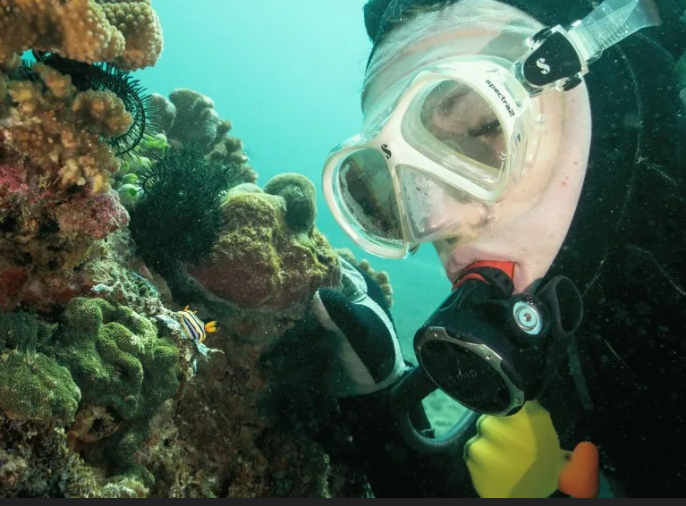 Small guided group preparing for an eco-diving volunteer outing